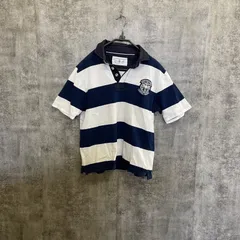 【Y-402】SCENE BLUE LABEL ボーダーポロシャツ ネイビー ホワイト 半袖ポロシャツ メンズLサイズ 鹿の子ポロシャツ カジュアルポロ 古着 メンズトップス 夏服