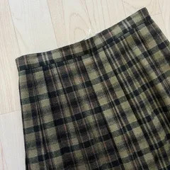 美品 VINVERT 昭和レトロ チェック柄 ウール プリーツ スカート グリーン 緑