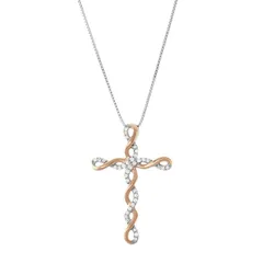 アンブランデッド レディース アクセサリー ネックレス・チョーカー・ペンダントトップ レース Unbranded Two Tone Sterling Silver 15 CaratW Diamond Cross Pendant Necklace 14k Ros