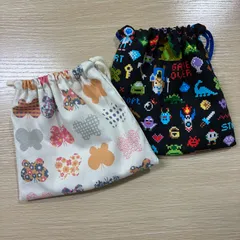 ２個セット　ハンドメイド　巾着　蝶　ちょうちょ　花柄　ゲーム風