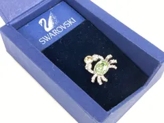 スワロフスキー　SWAROVSKI 　クリスタル　蟹/クラブ　ピンブローチ　グリーン×イエロー×シルバーカラー　送料無料