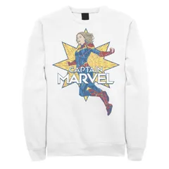 マーベル メンズ アウター パーカー・スウェット シャツ キャップ ロゴ Mens Marvel Captain Marvel Sketch Portrait Logo Sweatshirt Whitのサムネイル
