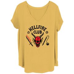 애니메이션 캐릭터 레이디스 탑스 T셔츠 플러스 사이즈 그래픽 Licensed Character Juniors Plusize Stranger Things Hellfire Club Graphic Tee Ochre