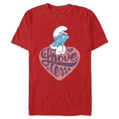 アニメキャラクター メンズ トップス Tシャツ グラフィック Licensed Character Mens The Smurfs Loveless Graphic Tee Red レッド