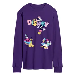 アニメキャラクター メンズ トップス Tシャツ グラフィック LICENSED CHARACTER Mens Disneys Mickey Friends Collage Long Sleeve Graphic Tee Purple パープル