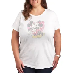 ディズニー レディース トップス Tシャツ プラスサイズ グラフィック Plusize Disneys Mickey Minnie Valentines Day Heart Distressed Graphic Tee White ホワイト