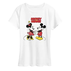 ディズニー レディース トップス Tシャツ グラフィック Womens Disneys Mickey Minnie Mouse Holding Hands Graphic Tee White ホワイト