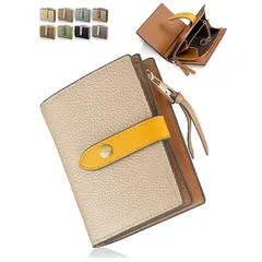 【新品】 [アンコール] 財布 本革 【高見え バイカラー】 二つ折り レディース ミニウォレット 小さい スキミング防止 女性 折り畳み 軽量 コンパクト 革 ミニ財布 プレゼント ギフト 人気 (ライトグレージュ／イエロー)