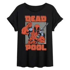 マーベル レディース トップス Tシャツ Juniors Marvel Deadpool Distressed Oversized Tee Black ブラック