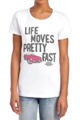 アニメキャラクター レディース トップス Tシャツ グラフィック Licensed Character Juniors Ferris Buellers Day Off Life Moves Pretty Fast Graphic Tee White ホワイト