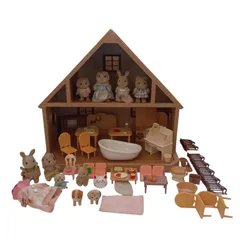 X03158 シルバニアファミリー エポック社 お家 家具・小物・人形セット ミニチュア ダルメシアンファミリー ウサギファミリー シフォンイヌの赤ちゃん クマ シャワー・トイレセット 森のキッチン テレビ等