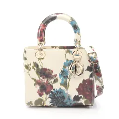 ディオール Dior ハンドバッグ LADY DIOR レディディオール オフホワイト/フラワープリント レザー レディディオール 2wayトート ミディアム レディース Used A