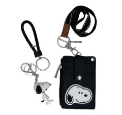 キャラクター IDカードホルダー スヌーピー パスケース 定期入れ 名札ケース ICカードケース 縦型 コインケース ストラップ付き【5枚収納】