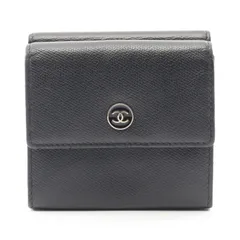 シャネル CHANEL 三つ折り財布 ココボタン ブラック レザー カーフ（牛革） ココボタン Wホック財布 レディース Used B