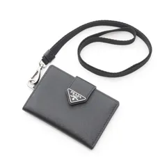 プラダ PRADA カードケース SAFFIANO TRIANGLE 2MC088 ブラック サフィアーノレザー ストラップ付き カードケース ユニセックス Used A