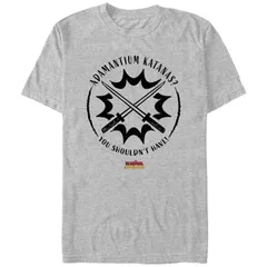 アニメキャラクター メンズ トップス Tシャツ グラフィック Licensed Character Mens Deadpool And Wolverine Adamantium Katanas Graphic Tee Athletic Heather ヘザー
