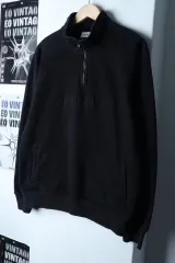 (M-L) Carhartt カーハート スウェット Tシャツ WIP 使用感 ハーフジップ ブラック-178B5