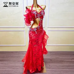 新品 未使用 ベリーダンス衣装 レディース オリエンタルダンス 社交ダンス衣装 ダンスドレス ステージ衣装 舞台衣装 スパンコール ビジュー装飾 パフォーマンス ショー 発表会 ダンスコスチューム レッド 手作りシリーズ WZY260