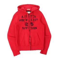 アバクロンビー レッド エンブロイダード ヘビー フードジップアップ