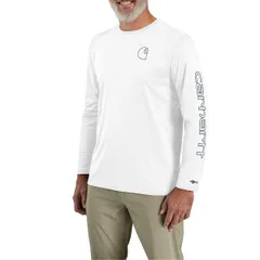 カーハート メンズ トップス シャツ トール ロゴ グラフィック Carhartt 106164 Big and Tall Force Sun Defender Logo Graphic TShirt UPF 50 Long Sleeve White ホワイト