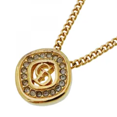 ★SALE【6jbb0532-k】クリスチャンディオール ネックレス CDロゴ GPメッキ ラインストーン ゴールド【中古】レディース