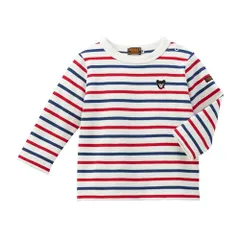 新品 [ミキハウス] ミキハウスダブルビー 長袖Ｔシャツ ボーダー 厚手 くま 日本製 男の子 女の子 ベビー キッズ 子供服 通園 通学 60-5237-498 120cm 赤×紺