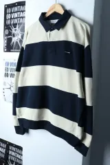 (XL-2XL) COVERNAT カバーナット カラ 長袖Tシャツ ラグビー ストライプ-178BF