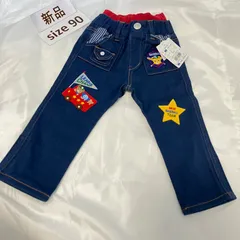 409ミキハウスmikihouse90size野球豪華ワッペンデニムストレッチパンツ