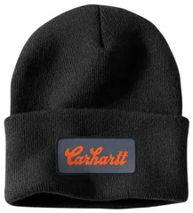 カーハート レディース アクセサリー 帽子 Carhartt Mens Cuffed Script Patch Beanie Black ブラック