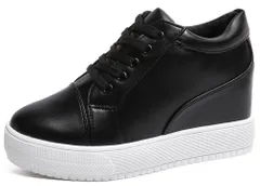 スニーカー レディース インヒール 厚底 ヒールアップ 底上げ シークレットシューズ 底上げシューズ カジュアルシューズ お洒落 おしゃれスニーカー 可愛い レースアップ はきやすい 靴 ダッド ブラック M0312-8DUD-1