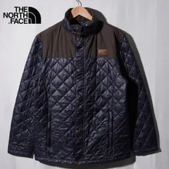 ノースフェイス THE NORTH FACE キルティングジャケット XL ネイビー ブラウン イエロー ナイロンジャケット ロゴ刺繍 中綿 ライトダウン ミリタリー エクセロフト Exceloft オーバーサイズ  ストリート アメカジ 古着 N521
