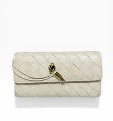 ☆ボッテガヴェネタ アンディアーモ ラージ フラップ ウォレット 二つ折り長財布 ANDIAMO ホワイト イントレ BOTTEGA VENETA