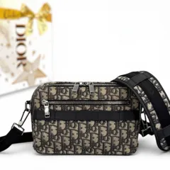クリスチャンディオール　オブリーク サファリ ショルダーバッグ ブラック Dior キャンバス レザー トロッター