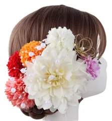 髪飾り 成人式 前撮り 結婚式 卒業式 七五三 浴衣 和装 洋装 ドレス 振袖 ワイヤー 成人式 髪留め ヘアアクセサリー ピン留め セット 個性的 持ち込み 入学式 夏祭り 入園式 花火大会 キラキラ かわいい バドフラワー (ホワイト) [ホワイト]