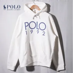 ポロラルフローレン POLO RALPH LAUREN パーカー M ホワイト ブルー プリント POLO 1992 裏起毛 フーディー スウェット アメカジ ユニセックス ストリート 古着 K223