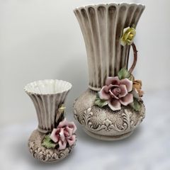 アンティーク 陶器花瓶 大小2点セット 薔薇 フラワーベース 260219-8T
