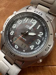 カシオ☆オーバーランド☆電波ソーラー時計☆アナデジ　チタン☆稼働品