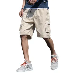 カーゴパンツ 快適 ショートパンツ メンズ ハーフパンツ 半ズボン ウエストゴム スポーツ シンプル 5分丈 ボトムス おしゃれ (JP, アルファベット, 4XL, ベージュ) [ベージュ] [4XL]