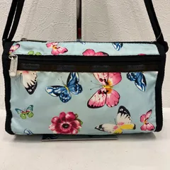 601　LeSportsac　レスポートサック　ショルダーバッグ　小さめ　ミニ　水色　ライトブルー　花柄　フラワー　蝶　バタフライ　パピヨン　レディース　軽量　カジュアル　シンプル