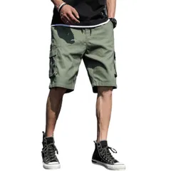 カーゴパンツ 快適 ショートパンツ メンズ ハーフパンツ 半ズボン ウエストゴム スポーツ シンプル 5分丈 ボトムス おしゃれ (JP, アルファベット, 4XL, グリーン) [グリーン] [4XL]