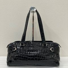 極美品】iii sanpo 三宝 トートバッグ 大容量 クロコダイル型押し 黒 