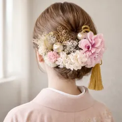 髪飾り成人式 結婚式 くすみピンク♡春色和モダン結婚式 成人式 振袖