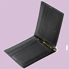 (ブラック) 軽い 薄い 札ばさみ 財布 二つ折り 付き ギフトボックス 付属 クリップ２本（ゴールド・シルバー） オイルレザー 本革 メンズ マネークリップ [Kapon]