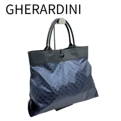 GHERARDINI ゲラルディーニ トートバッグ ネイビー 総柄 ナイロン×レザー 大容量 レディース