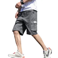 カーゴパンツ 快適 ショートパンツ メンズ ハーフパンツ 半ズボン ウエストゴム スポーツ シンプル 5分丈 ボトムス おしゃれ (JP, アルファベット, XL, グレー) [グレー] [XL]