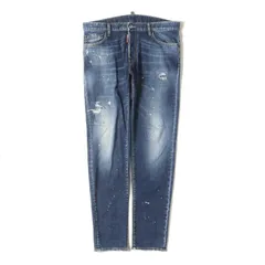 【美品】DSQUARED2 ディースクエアード パンツ サイズ:50 / 23SS ペイント加工 スリム ストレート デニム パンツ (Regular Jean S74LB1517 D30005) / ボタンフライ / インディゴ / ボトムス【中古】