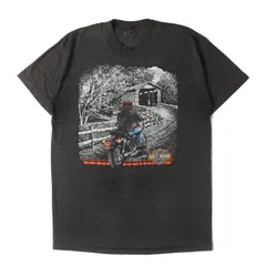 HARLEY-DAVIDSON ハーレーダビッドソン Tシャツ L/XL程度 / 80s 3D EMBLEM バイカー イーグル 両面プリント Tシャツ / USA製 / 3Dエンブレム / ブラック / 80年代 ヴィンテージ 古着【メンズ】【中古】