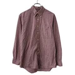 90s LANDS' END 長袖 チェックシャツ M レッド ホワイト ランズエンド ボタン ボタンダウン 胸ポケット ギンガムチェック 春物 a803-5799