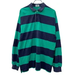 USA製 IZOD LACOSTE 長袖 ラガーシャツ XL グリーン ネイビー アイゾッド ラコステ ハーフボタン ボーダー柄 春秋物 a803-5820のサムネイル