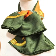 HERMES エルメス カレ90 帝王学 シルク スカーフ グリーン×オレンジ